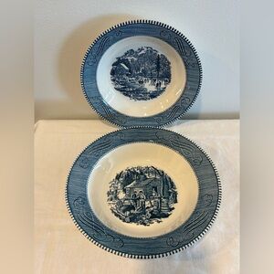 Set Of 2 Currier and Ives by Royal Bowls 9” Maple Sugaring & 8 3/8” Early Winter